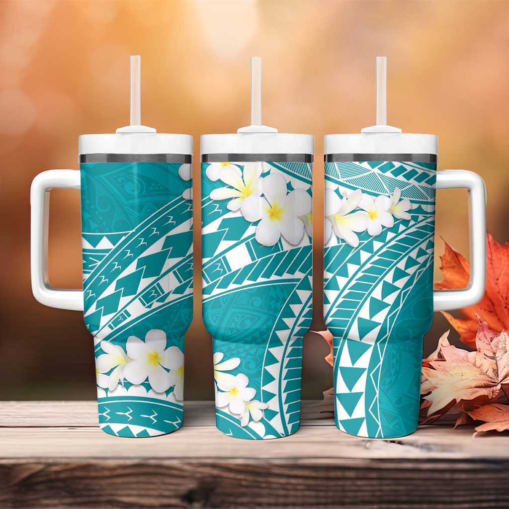 Polynesian Vintage Floral Tumbler With Handle Teal Motifs - Polynesian Pride