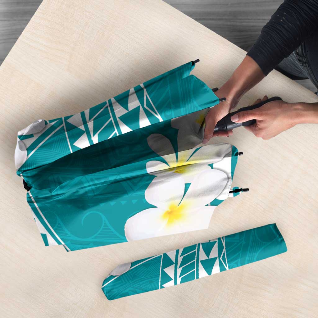 Polynesian Vintage Floral Umbrella Teal Motifs - Polynesian Pride