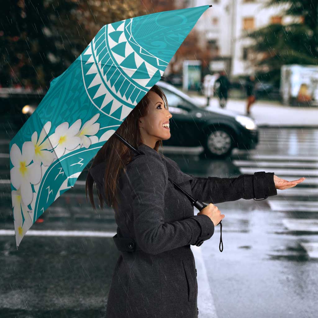 Polynesian Vintage Floral Umbrella Teal Motifs - Polynesian Pride