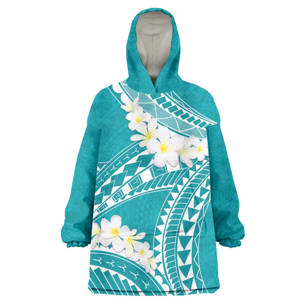 Polynesian Vintage Floral Wearable Blanket Hoodie Teal Motifs LT7 One Size Teal - Polynesian Pride