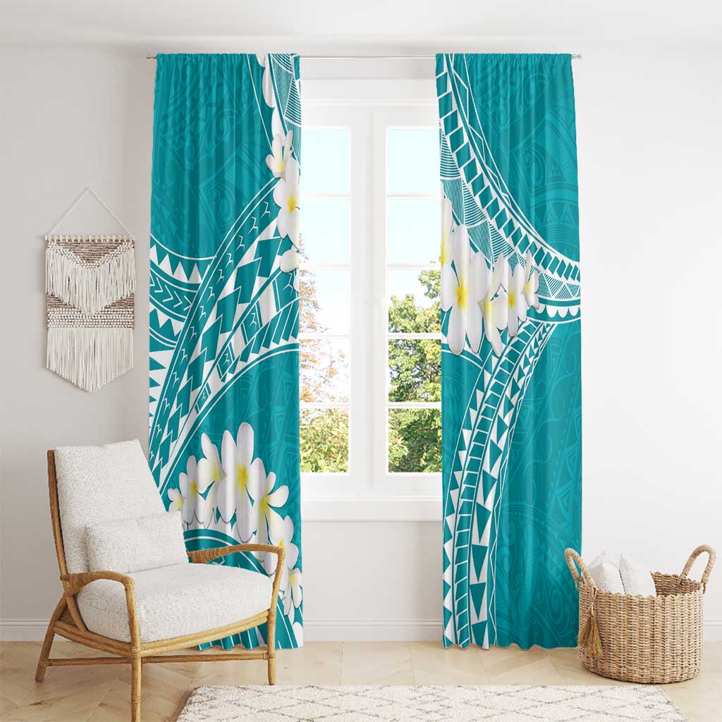 Polynesian Vintage Floral Window Curtain Teal Motifs - Polynesian Pride