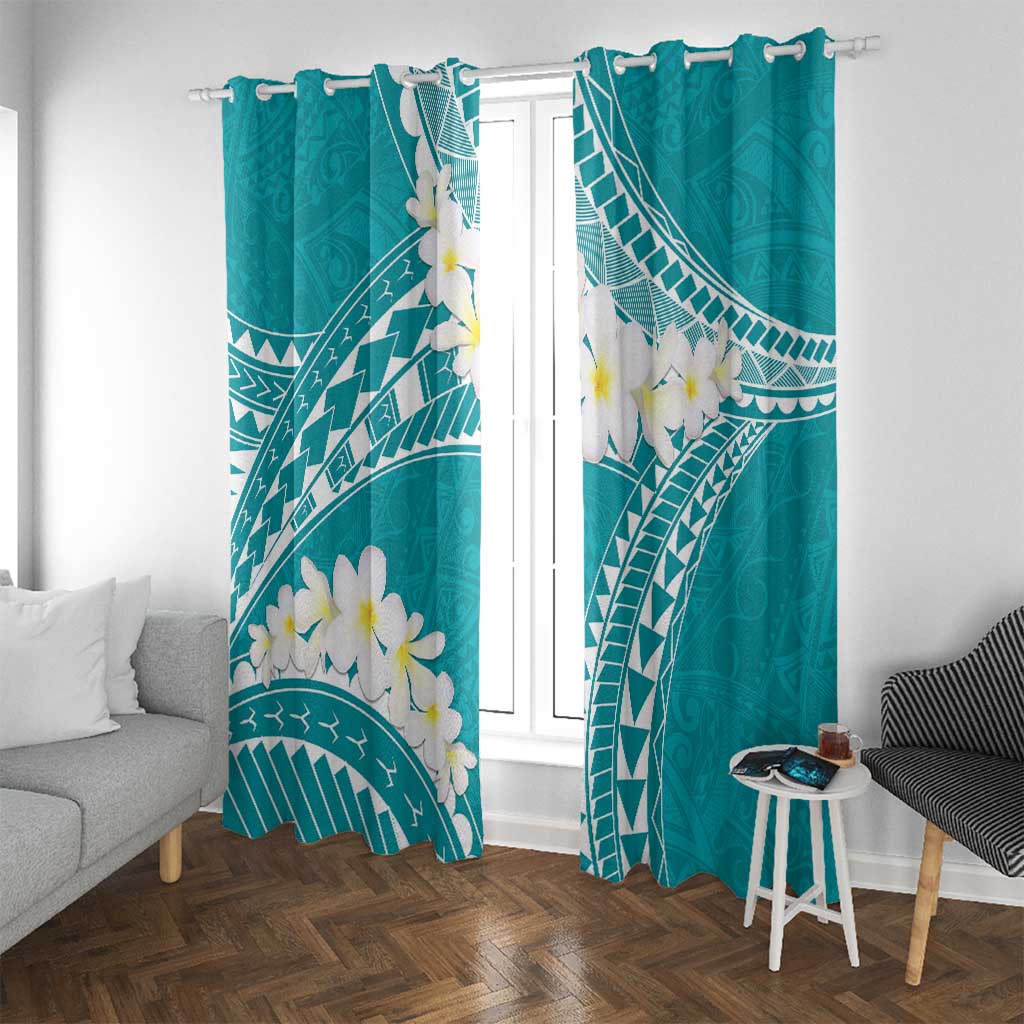 Polynesian Vintage Floral Window Curtain Teal Motifs - Polynesian Pride