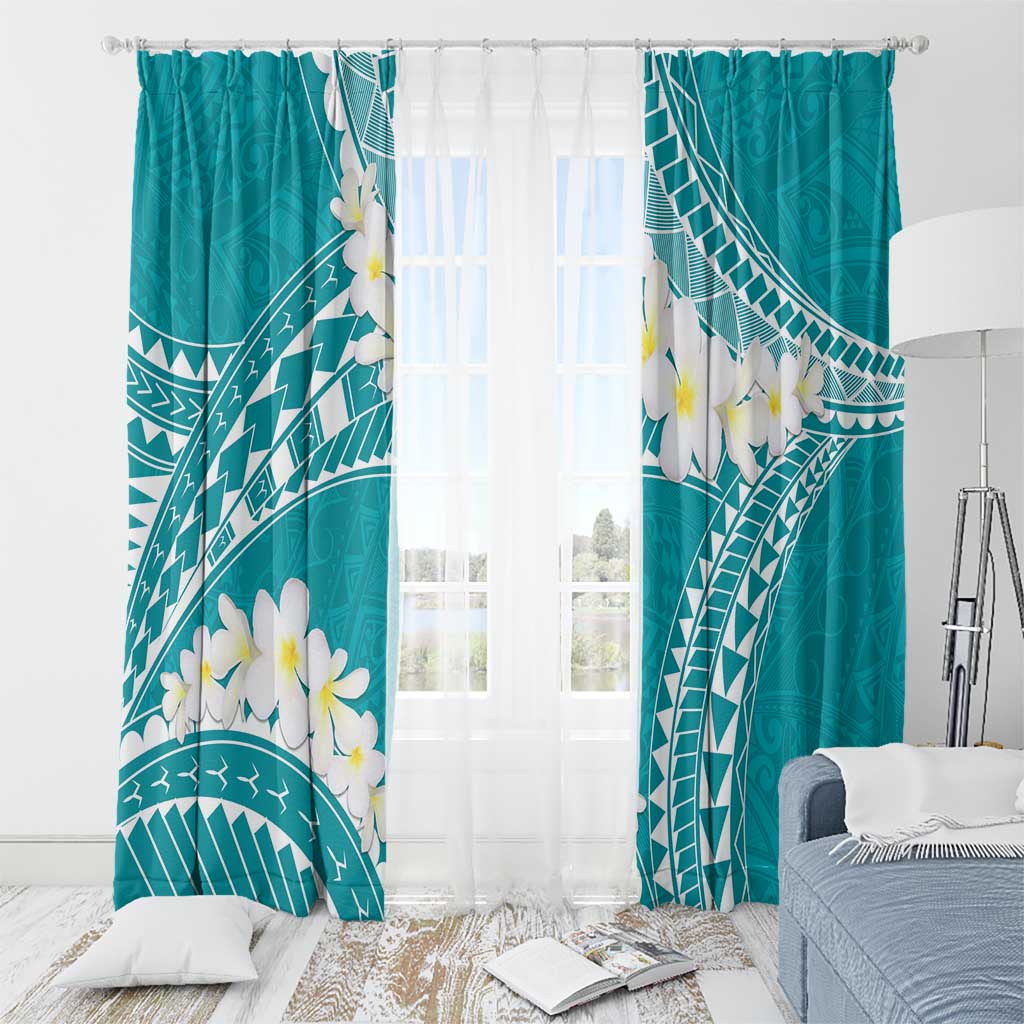 Polynesian Vintage Floral Window Curtain Teal Motifs - Polynesian Pride