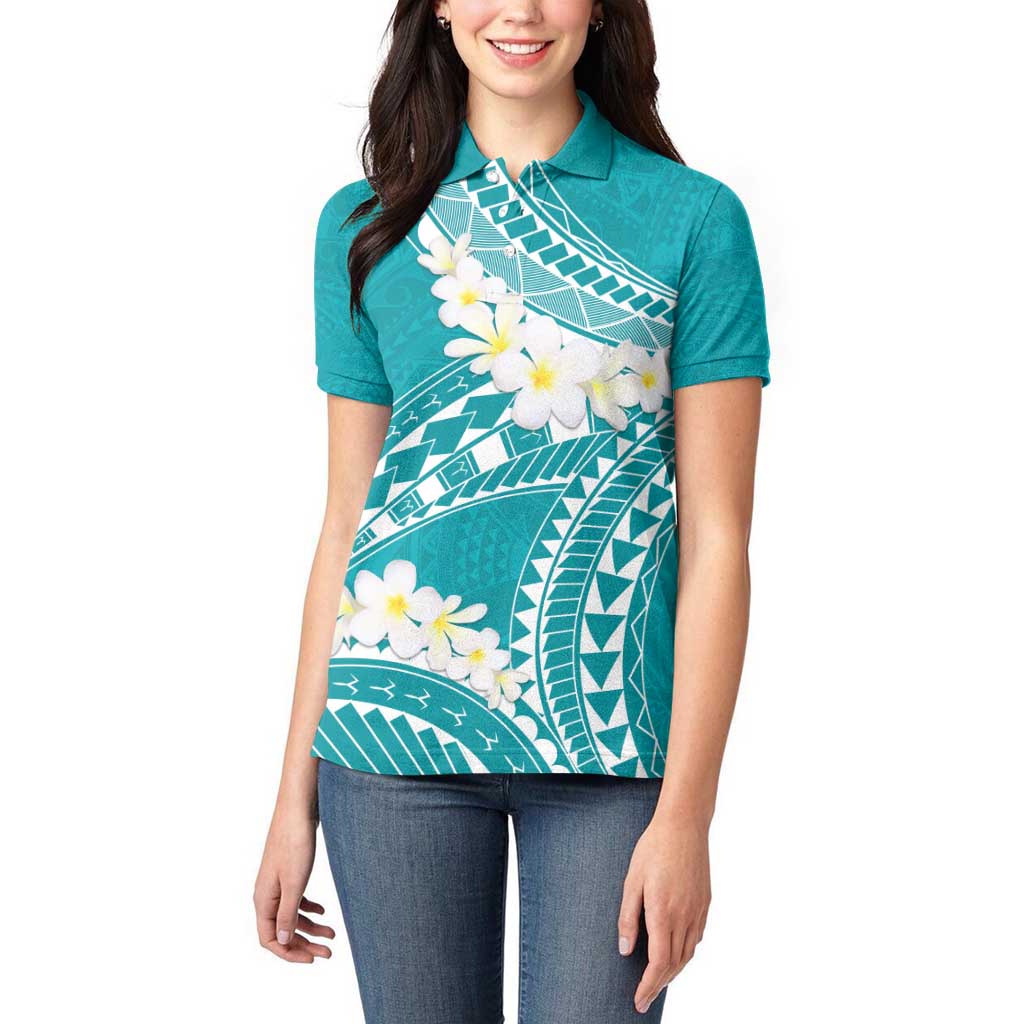 Polynesian Vintage Floral Women Polo Shirt Teal Motifs - Polynesian Pride