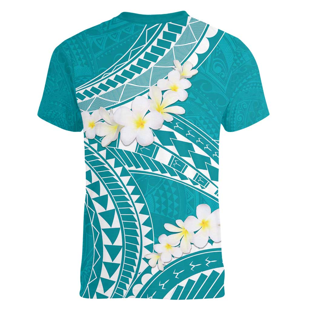 Polynesian Vintage Floral Women V-Neck T-Shirt Teal Motifs - Polynesian Pride