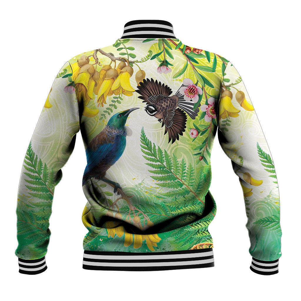 New Zealand Maori Mahuru Baseball Jacket Tui With Pikawakawa Spring Colors LT7 - Polynesian Pride