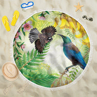 New Zealand Maori Mahuru Beach Blanket Tui With Pikawakawa Spring Colors LT7 One Size 150cm Multicolor - Polynesian Pride