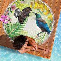 New Zealand Maori Mahuru Beach Blanket Tui With Pikawakawa Spring Colors LT7 - Polynesian Pride