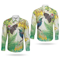 New Zealand Maori Mahuru Couples Matching Summer Maxi Dress and Long Sleeve Button Shirt Tui With Pikawakawa Spring Colors LT7 - Polynesian Pride