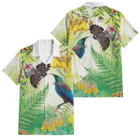 New Zealand Maori Mahuru Family Matching Off The Shoulder Long Sleeve Dress and Hawaiian Shirt Tui With Pikawakawa Spring Colors LT7 Dad's Shirt - Short Sleeve Multicolor - Polynesian Pride