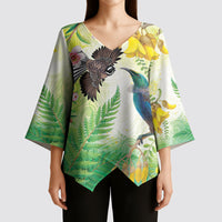 New Zealand Maori Mahuru Kimono Sleeve Blouse Tui With Pikawakawa Spring Colors LT7 - Polynesian Pride