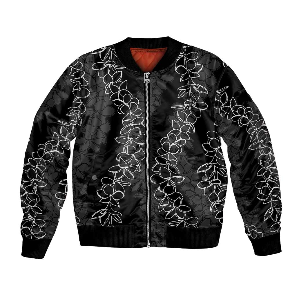 Hawaii Plumeria Lei Bomber Jacket Aloha Festive Vibe LT7 Unisex Black - Polynesian Pride