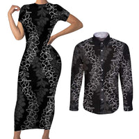 Hawaii Plumeria Lei Couples Matching Short Sleeve Bodycon Dress and Long Sleeve Button Shirt Aloha Festive Vibe