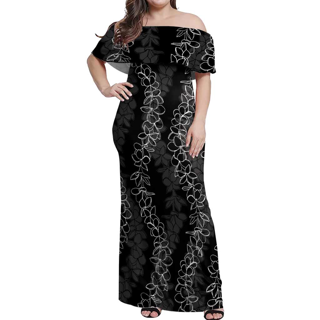 Hawaii Plumeria Lei Off Shoulder Maxi Dress Aloha Festive Vibe