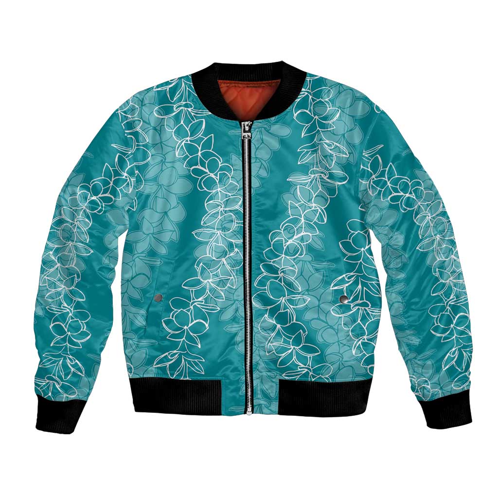 Hawaii Plumeria Lei Bomber Jacket Aloha Festive Vibe - Teal LT7 Unisex Teal - Polynesian Pride