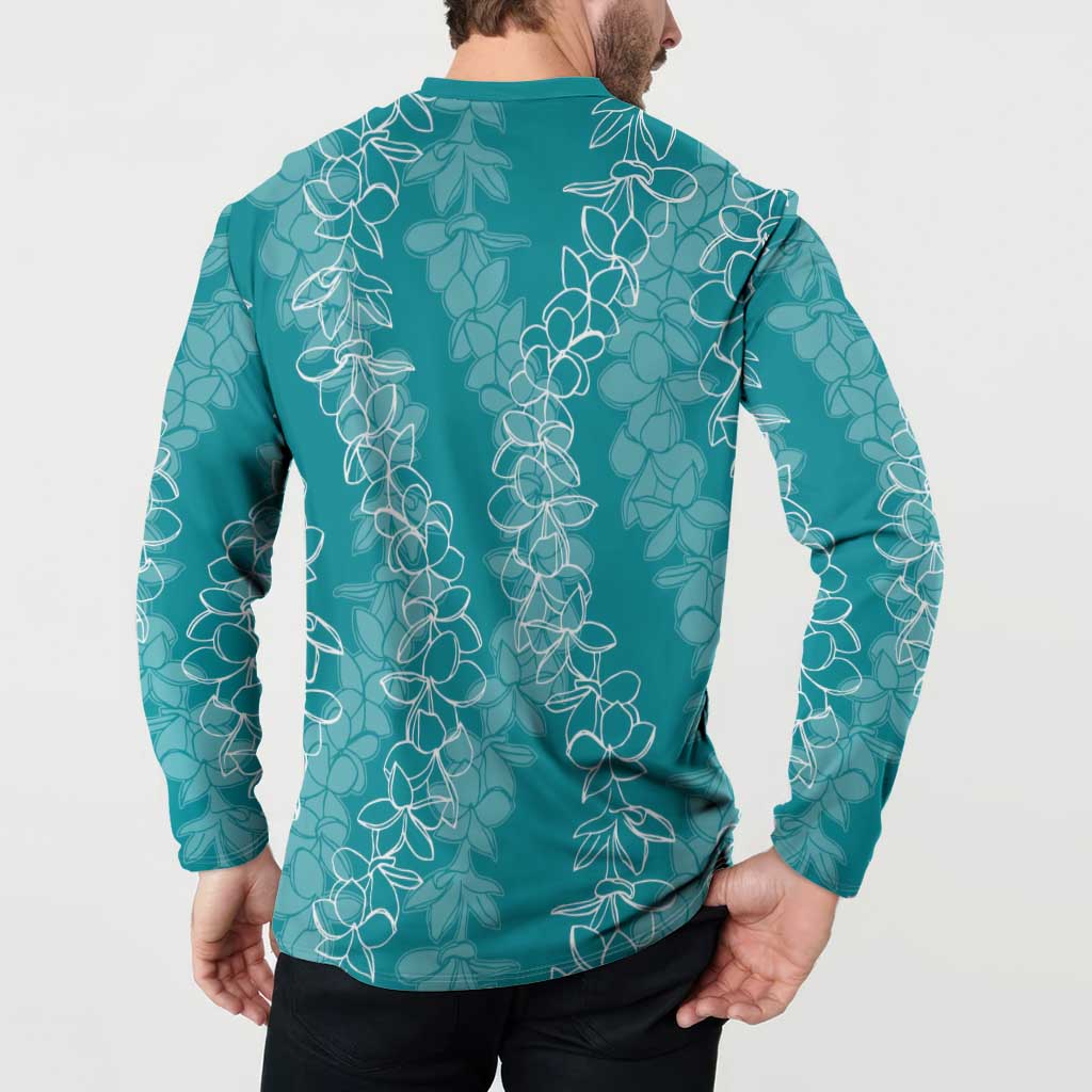 Hawaii Plumeria Lei Button Sweatshirt Aloha Festive Vibe - Teal