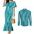 Hawaii Plumeria Lei Couples Matching Mermaid Dress and Long Sleeve Button Shirt Aloha Festive Vibe - Teal