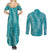 Hawaii Plumeria Lei Couples Matching Summer Maxi Dress and Long Sleeve Button Shirt Aloha Festive Vibe - Teal