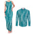 Hawaii Plumeria Lei Couples Matching Tank Maxi Dress and Long Sleeve Button Shirt Aloha Festive Vibe - Teal