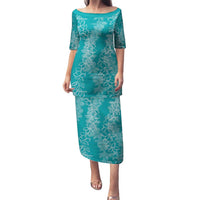 Hawaii Plumeria Lei Family Matching Puletasi and Hawaiian Shirt Aloha Festive Vibe - Teal