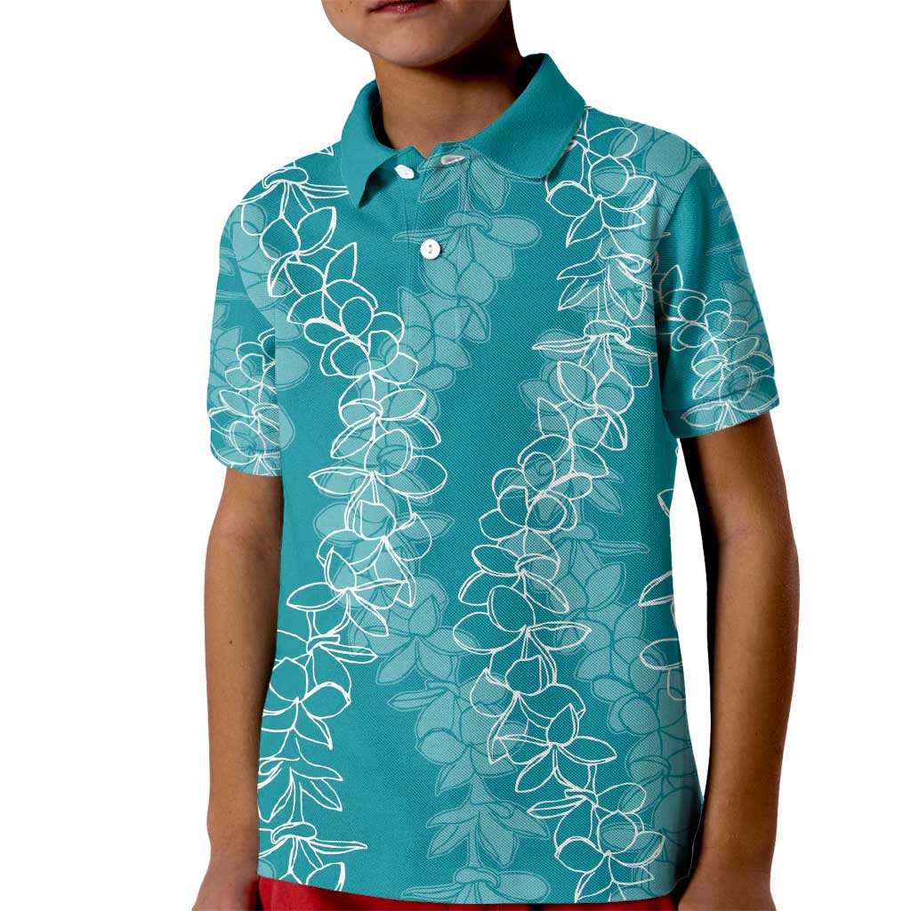 Hawaii Plumeria Lei Kid Polo Shirt Aloha Festive Vibe - Teal
