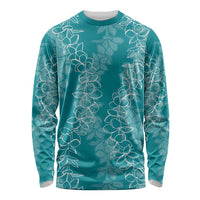 Hawaii Plumeria Lei Long Sleeve Shirt Aloha Festive Vibe - Teal