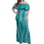 Hawaii Plumeria Lei Off Shoulder Maxi Dress Aloha Festive Vibe - Teal