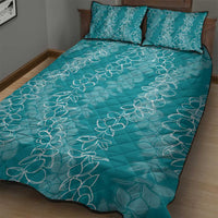 Hawaii Plumeria Lei Quilt Bed Set Aloha Festive Vibe - Teal