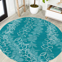 Hawaii Plumeria Lei Round Carpet Aloha Festive Vibe - Teal