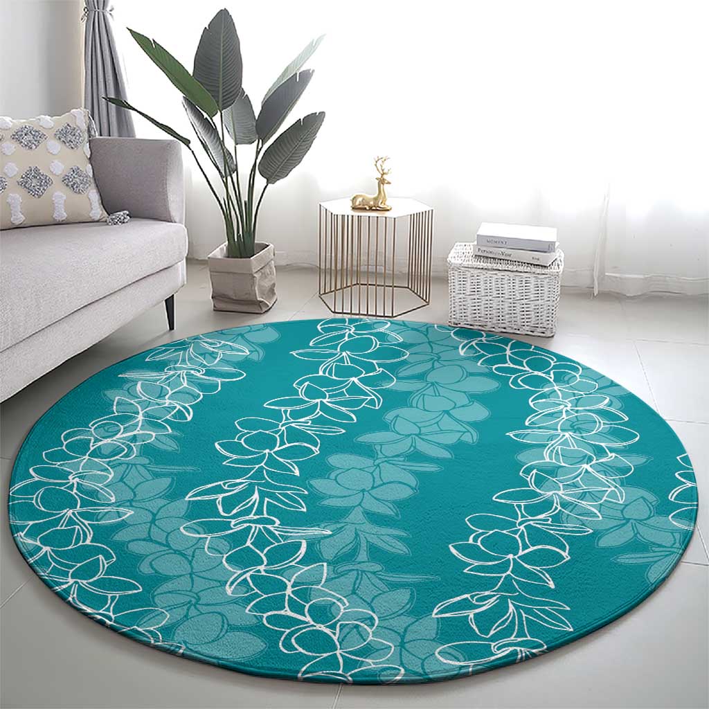 Hawaii Plumeria Lei Round Carpet Aloha Festive Vibe - Teal