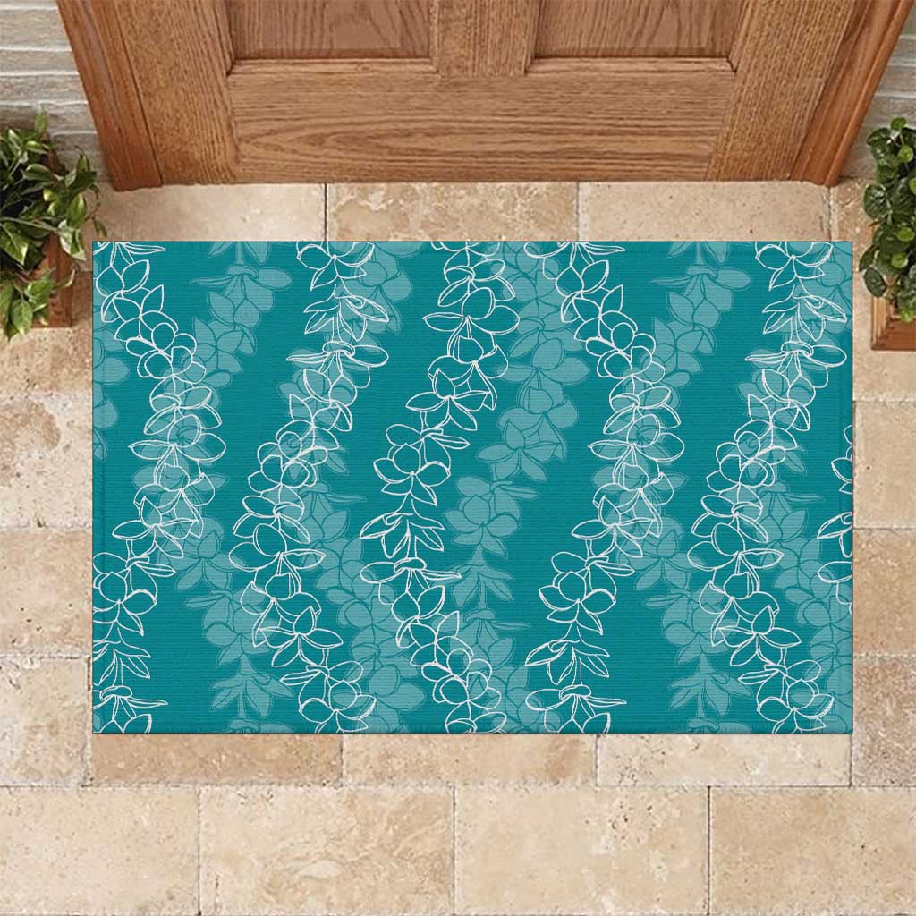 Hawaii Plumeria Lei Rubber Doormat Aloha Festive Vibe - Teal