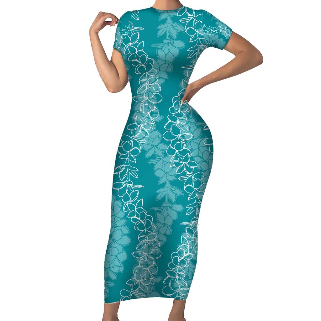 green emerald velvet dress Hawaii Plumeria Lei Short Sleeve Bodycon Dress Aloha Festive Vibe - Te