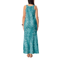 Hawaii Plumeria Lei Tank Maxi Dress Aloha Festive Vibe - Teal