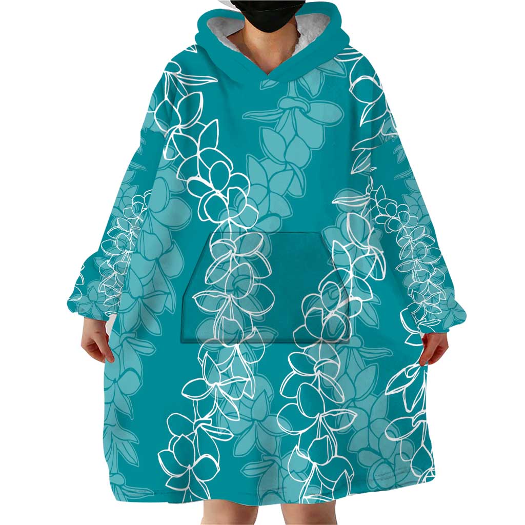 Hawaii Plumeria Lei Wearable Blanket Hoodie Aloha Festive Vibe - Teal