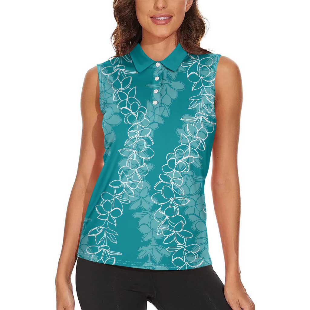Hawaii Plumeria Lei Women Sleeveless Polo Shirt Aloha Festive Vibe - Teal
