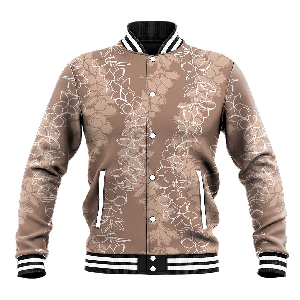 Hawaii Plumeria Lei Baseball Jacket Aloha Festive Vibe - Beige