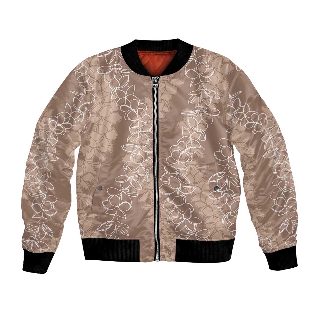 Hawaii Plumeria Lei Bomber Jacket Aloha Festive Vibe - Beige LT7 Unisex Beige - Polynesian Pride