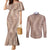 Hawaii Plumeria Lei Couples Matching Mermaid Dress and Long Sleeve Button Shirt Aloha Festive Vibe - Beige