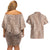 Hawaii Plumeria Lei Couples Matching Off Shoulder Short Dress and Hawaiian Shirt Aloha Festive Vibe - Beige