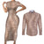 Hawaii Plumeria Lei Couples Matching Short Sleeve Bodycon Dress and Long Sleeve Button Shirt Aloha Festive Vibe - Beige