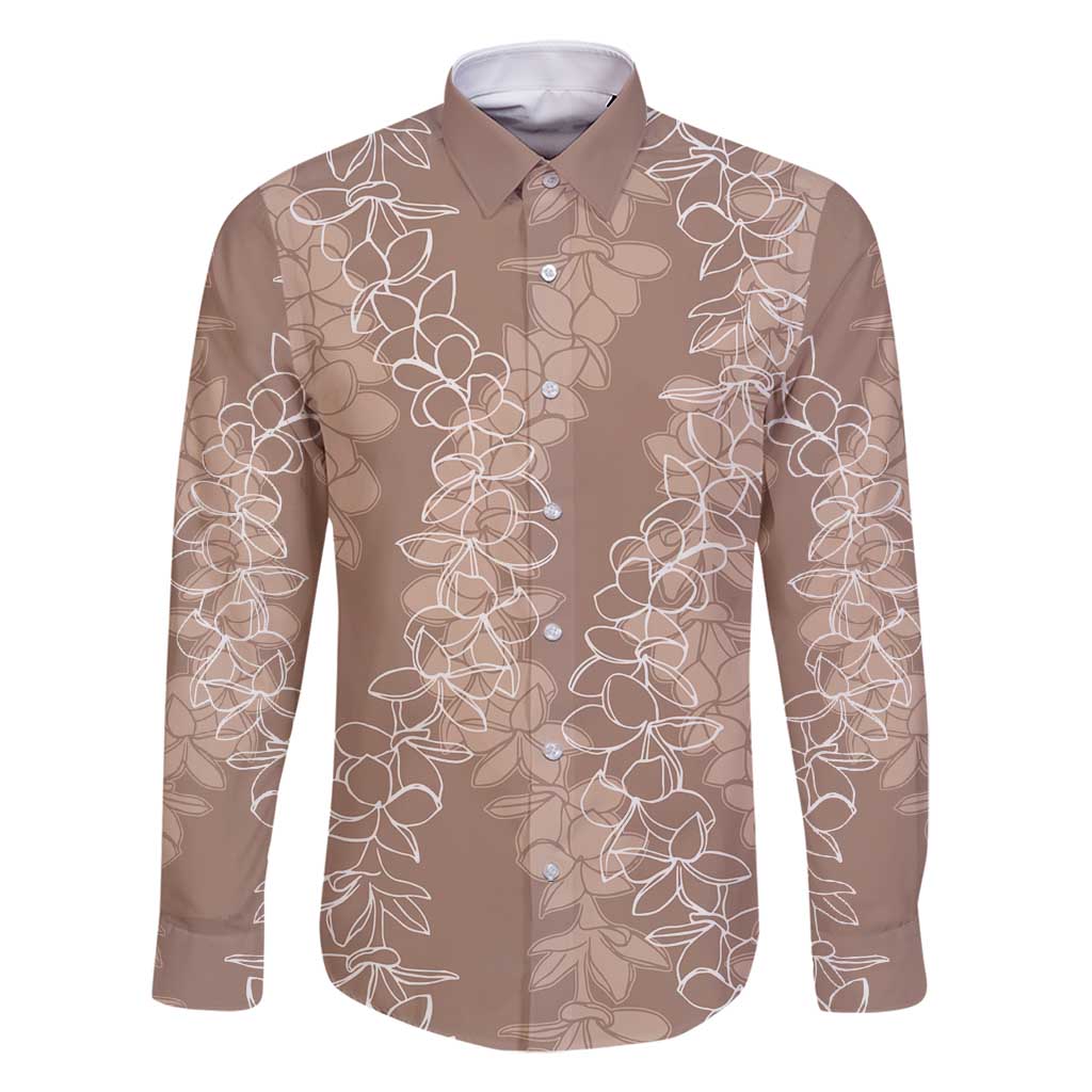 Hawaii Plumeria Lei Family Matching Long Sleeve Bodycon Dress and Hawaiian Shirt Aloha Festive Vibe - Beige