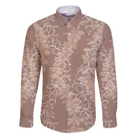 Hawaii Plumeria Lei Family Matching Long Sleeve Bodycon Dress and Hawaiian Shirt Aloha Festive Vibe - Beige