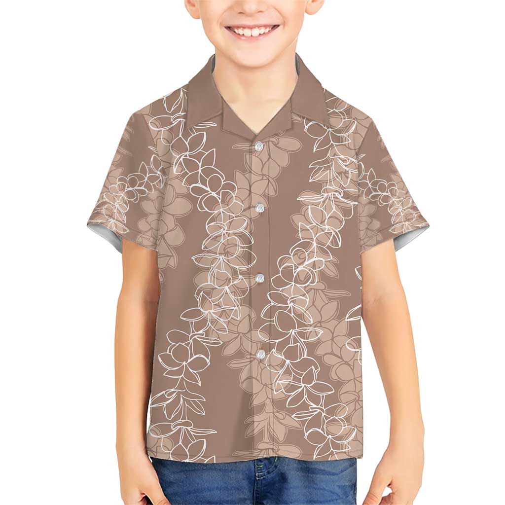 Hawaii Plumeria Lei Family Matching Short Sleeve Bodycon Dress and Hawaiian Shirt Aloha Festive Vibe - Beige
