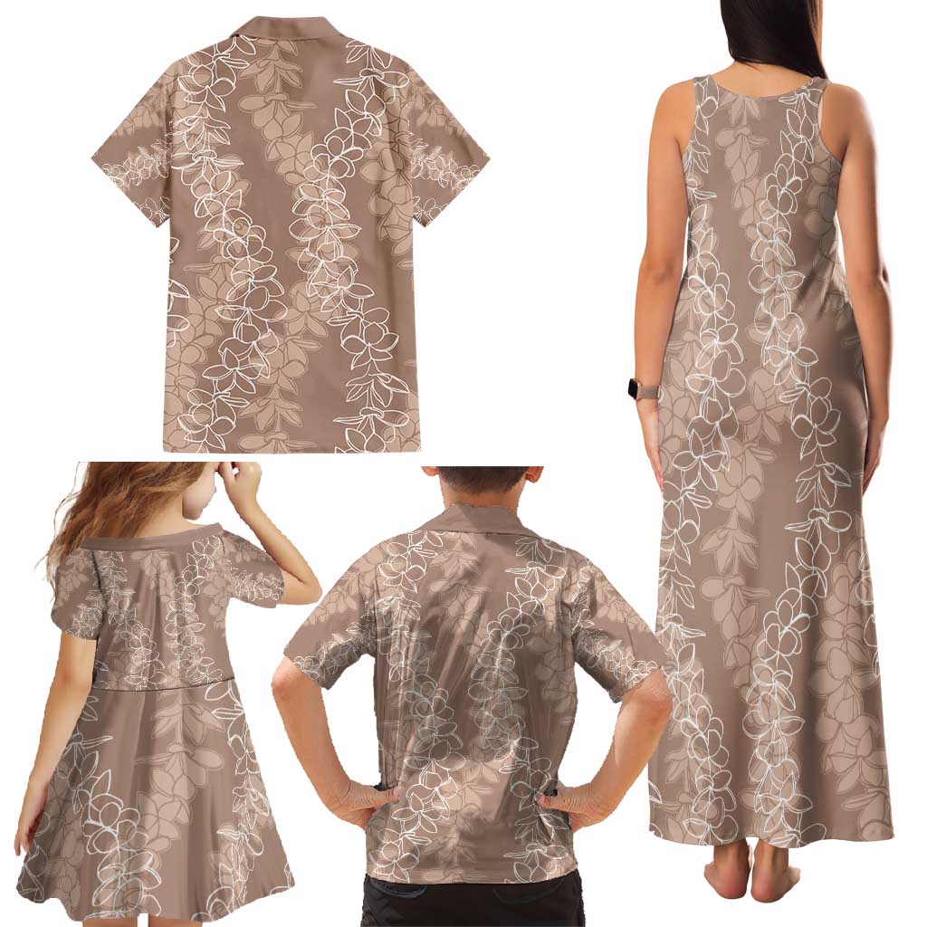 Hawaii Plumeria Lei Family Matching Tank Maxi Dress and Hawaiian Shirt Aloha Festive Vibe - Beige