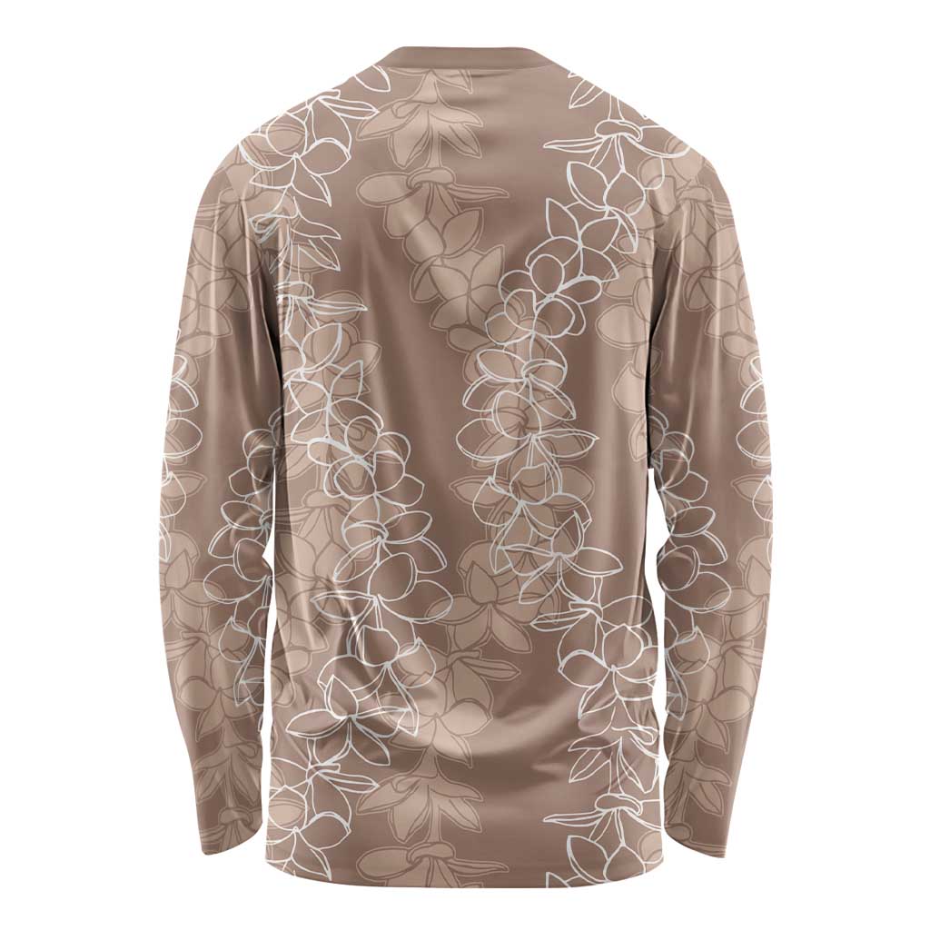 Hawaii Plumeria Lei Long Sleeve Shirt Aloha Festive Vibe - Beige