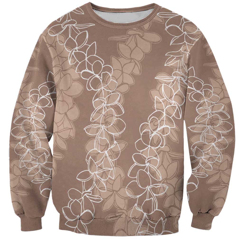 Hawaii Plumeria Lei Sweatshirt Aloha Festive Vibe - Beige