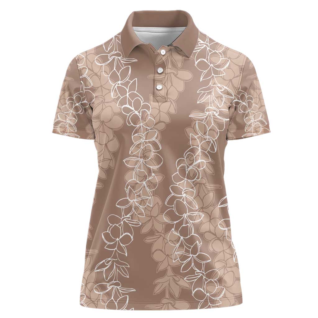 Hawaii Plumeria Lei Women Polo Shirt Aloha Festive Vibe - Beige