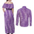 Hawaii Plumeria Lei Couples Matching Off Shoulder Maxi Dress and Long Sleeve Button Shirt Aloha Festive Vibe - Violet
