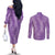 Hawaii Plumeria Lei Couples Matching Off The Shoulder Long Sleeve Dress and Long Sleeve Button Shirt Aloha Festive Vibe - Violet