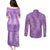 Hawaii Plumeria Lei Couples Matching Puletasi and Long Sleeve Button Shirt Aloha Festive Vibe - Violet